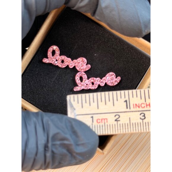 Pink Rhinestone "Love" Stud Earrings With Secure Backings In Gift Box - Picture 4 of 7